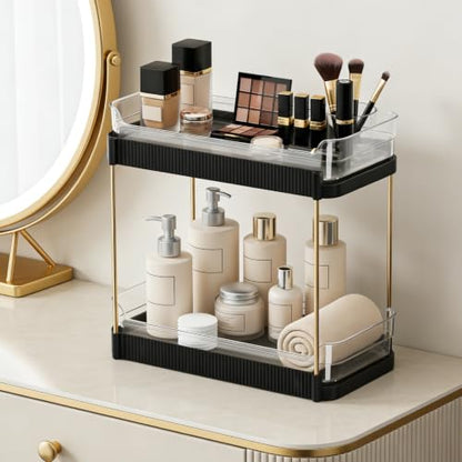 2-Tier Bathroom Shelf Organizer with Detachable Clear Trays for Vanity Storage