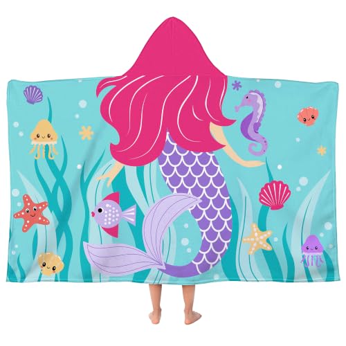 Mermaid Hooded Towels for Kids 30x50 Inches - Soft Absorbent Toddler Beach Wrap - Variation 02.mermaid-01