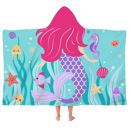 Mermaid Hooded Towels for Kids 30x50 Inches - Soft Absorbent Toddler Beach Wrap - Variation 02.mermaid-01