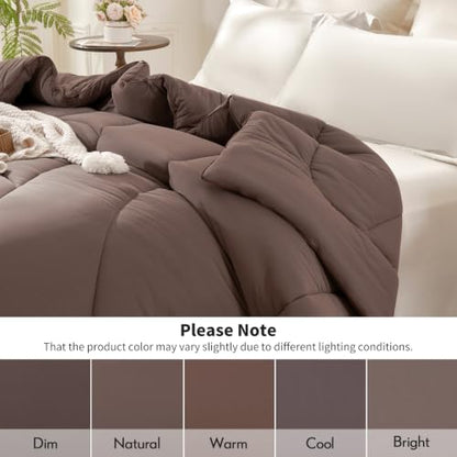 Twin Ultra-Soft Jersey Knit Comforter - Lightweight Down Alternative, Brown