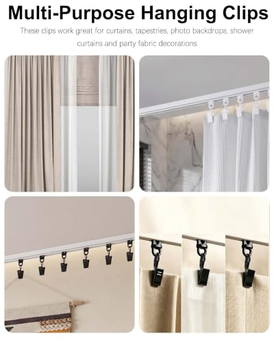 White Curtain Clip Hooks with Track Gliders 20 Pack - Multi-Purpose