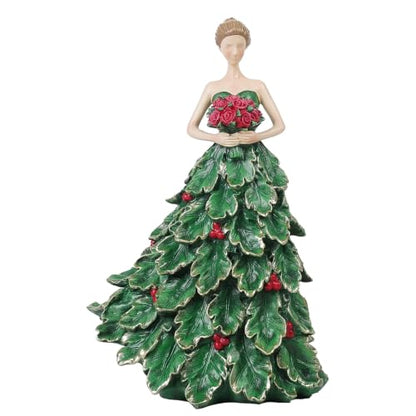 DiliComing Fairy Statue Home Decor - 12 Inch Christmas Holly Girl Gift - Green