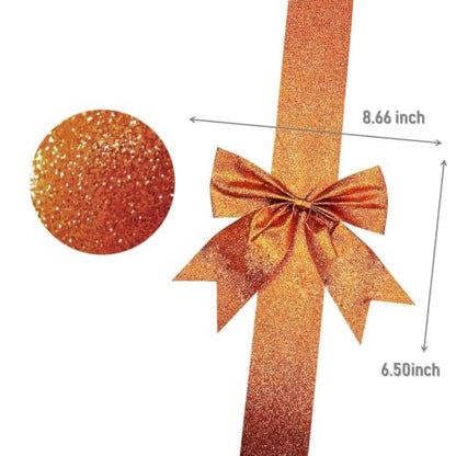 4 Pack Halloween Thanksgiving Christmas Ribbon Bows for Cabinets & Holiday Decor - Orange