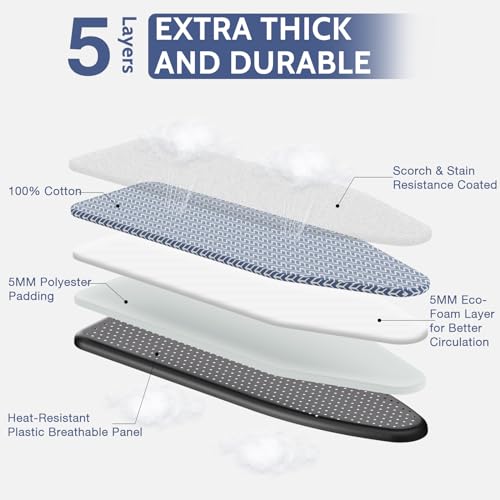 Foldable Ironing Board Full Size 43x13, 7-Level Height Adjustment - Blue