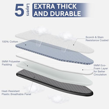 Foldable Ironing Board Full Size 43x13, 7-Level Height Adjustment - Blue