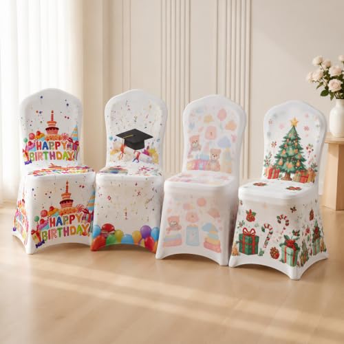 Birthday Chair Covers Set of 6 - Blue Festive Dining Room Decorations