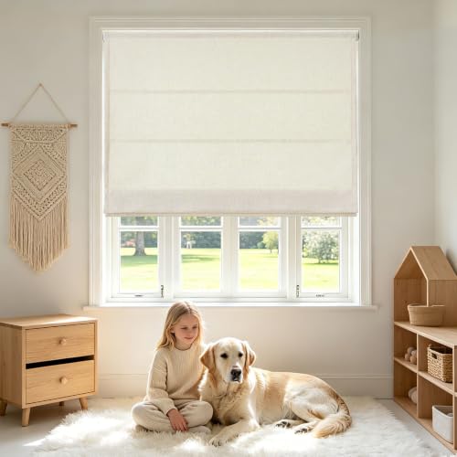 Joydeco No Drill Linen Roman Shades - Light Filtering Beige 46x72 Inches Variation of Beige / 46W x 72H