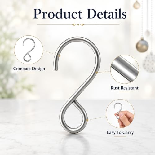 200 Stainless Steel S Hooks for Suncatchers and Hanging Decorations