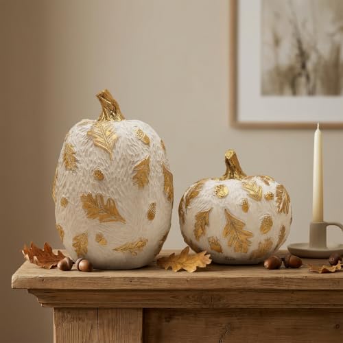 Fall Pumpkin Decor Set with Gold Accents for Harvest Table and Thanksgiving