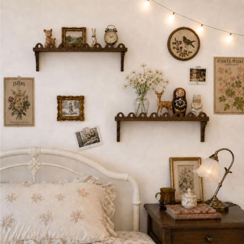 Scalloped Wood Wall Shelves Set of 2 - Rustic Floating Shelves for Living Room Bedroom Kitchen