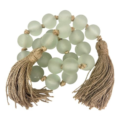Frosted Glass Bead Garland - White Coastal Decor, 46 Inch with Tassels