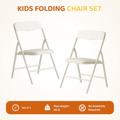 Kids Folding Chair with Metal Frame - Space-Saving, Easy-Fold Design, Beige - 2 Pack