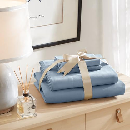 Comfort Spaces 100% Cotton Sheet Set Breathable, Lightweight, Soft with 12" Elastic Pocket Fits up to 14" Mattress, All Season Cozy Bedding, Matching Pillow Case, Twin Blue 3 Piece