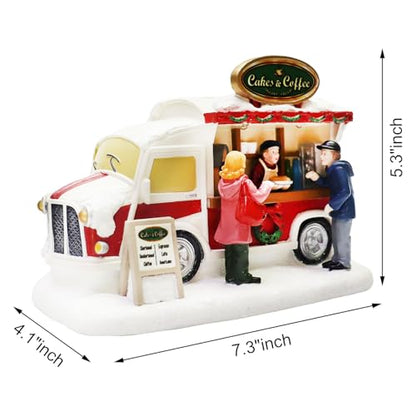 Christmas Village Lighted Food Truck Decor - Hand-Painted Holiday Tabletop Scene with LED Lights - MOMENTS IN TIME