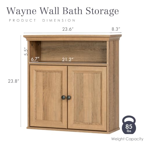 Bathroom Wall Cabinet with Doors - Brown Oak Finish, Adjustable Shelf