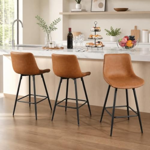 Garvee Counter Height Bar Stools Set of 3 Whiskey Brown 24 Inch