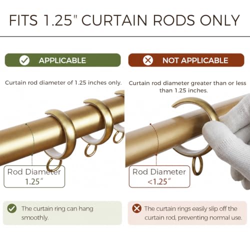 Gold C-Shaped Iron Curtain Rings with Eyelets - 10 Pack, Burnished Brass