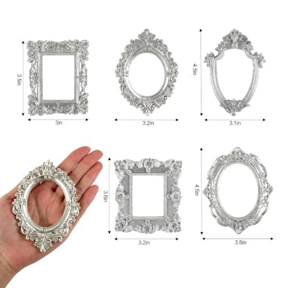 Vintage Mini Resin Picture Frames Set - Silver, 5 Pcs Small Photo Frames