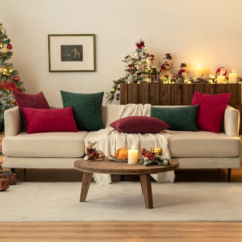 MIULEE Red Chenille Christmas Throw Pillow Covers 18x18 Inches - Pack of 2