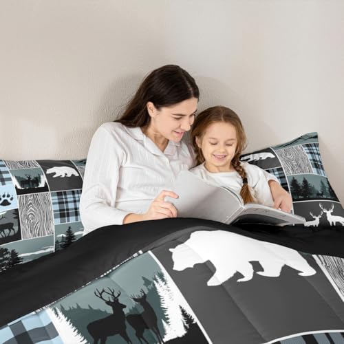 Plaid Bear Cabin Comforter Set - Rustic Farmhouse Bedding, Queen, Multi 26