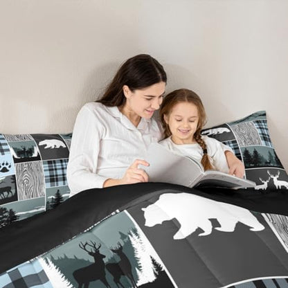 Plaid Bear Cabin Comforter Set - Rustic Farmhouse Bedding, Queen, Multi 26