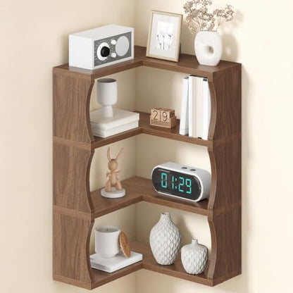 Wall Mounted Corner Floating Shelves Set of 4 - Walnut Finish