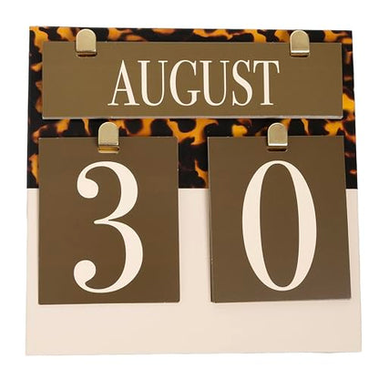 Olive Tortoiseshell Desk Calendar - Reusable Flip Date Cards, Elegant Office Accessory