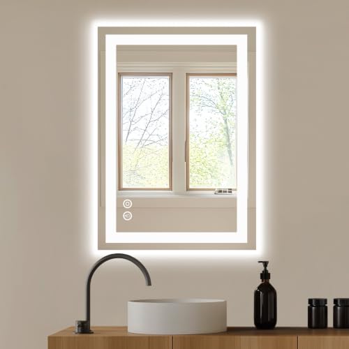White LED Bathroom Vanity Mirror 20x28 Anti-Fog with Lights - NEWBULIG