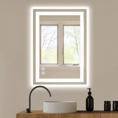 White LED Bathroom Vanity Mirror 20x28 Anti-Fog with Lights - NEWBULIG