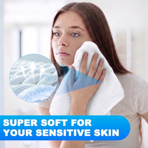 White Cotton Washcloths Set - 3-Pack, 13x13 & 13x28 Inches, Soft & Absorbent