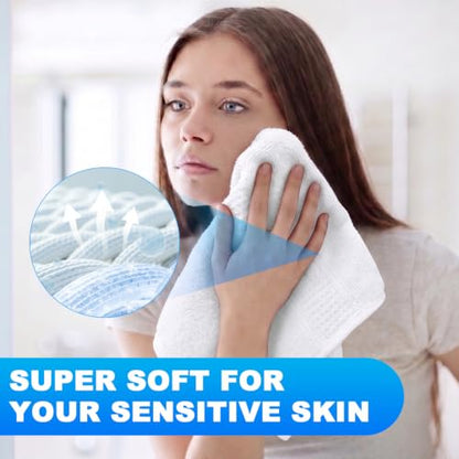 White Cotton Washcloths Set - 3-Pack, 13x13 & 13x28 Inches, Soft & Absorbent