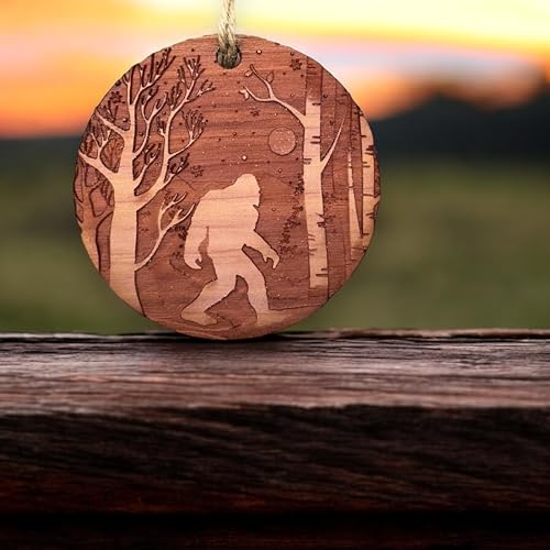 Cedar Ornament - Winter Sasquatch Bigfoot Holiday Decor