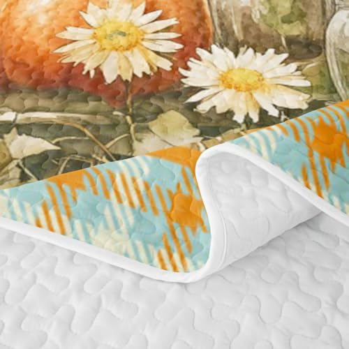 Castle Fairy Fall Scarecrow Quilted Bedspread Set Queen Size Orange Green - 3 Pieces