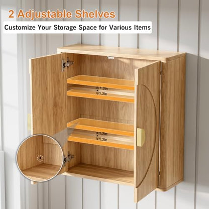 Oak Wall-Mounted Medicine Cabinet with Adjustable Shelves - Bathroom Storage
