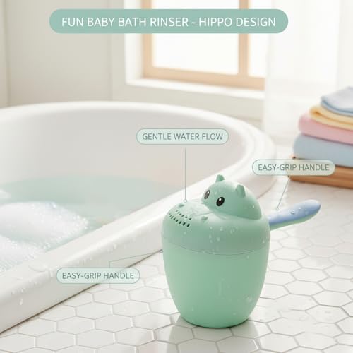 Baby Bath Rinse Cup with Hippo Design - Gentle Water Pourer for Kids