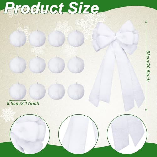 White Christmas Tree Decor Set with Faux Fur Bow Skirt and Ornaments
