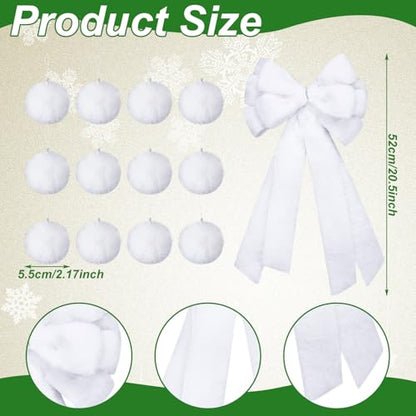 White Christmas Tree Decor Set with Faux Fur Bow Skirt and Ornaments