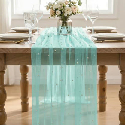 10-Pack Turquoise Pearl Gauze Table Runners 28x120 Inches Home Decor