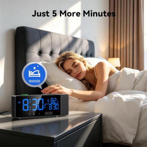 Projection Alarm Clock for Bedroom Ceiling with Auto Brightness, Black+Blue