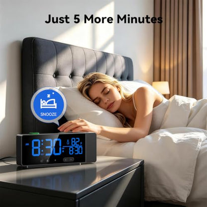Projection Alarm Clock for Bedroom Ceiling with Auto Brightness, Black+Blue