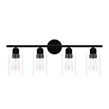 Espird 4 Light Bathroom Vanity Light Fixtures Black,Rustic Farmhouse Vanity Lighting Over Mirror Modern Industrial Lamp with Cylinder Glass Shade UL Certified