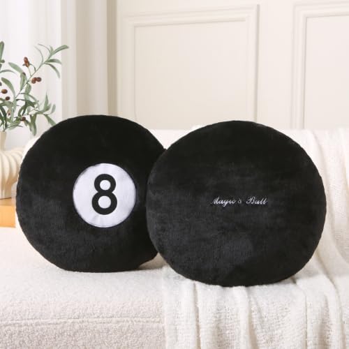 Black 8 Ball Throw Pillow - 14 Inch Plush Round Decorative Cushion - Variation: Black X1