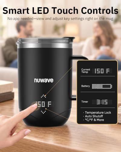 Nuwave Heated Coffee Mug 16oz Rechargeable Temperature Control - Midnight Black