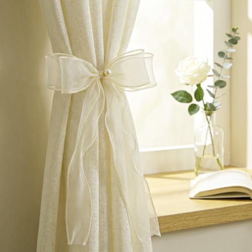 Creamy Ivory Bow Curtain Tiebacks - Elegant Decorative Drapery Straps for Home & Office