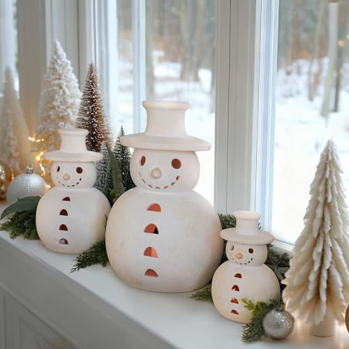Small Handmade Terracotta Snowman Figurine - Rustic Christmas Decor