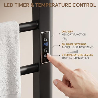 Electric Heated Towel Rack for Bathroom 8 Bars Black - Fast & Safe