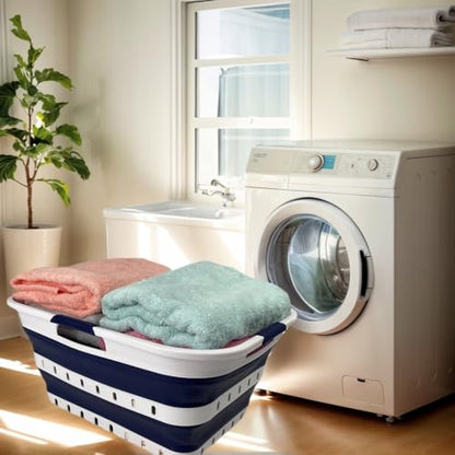 SAMMART 42L (11 gallon) Collapsible Plastic Laundry Basket - Foldable Pop Up Storage Container/Organizer - Space Saving Hamper/Basket (1, White/Quartz Pink)