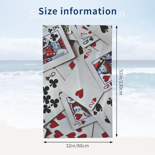 Oversized Microfiber Beach Towel with Playing Cards Poker Set - Queen King - Extra Large XL Pool Sandproof Quick Dry for Women Girls Kids