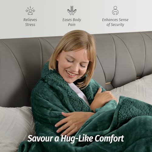 Weighted Blanket for Adults 15 lbs Queen 60x80 Green - Sherpa Fleece