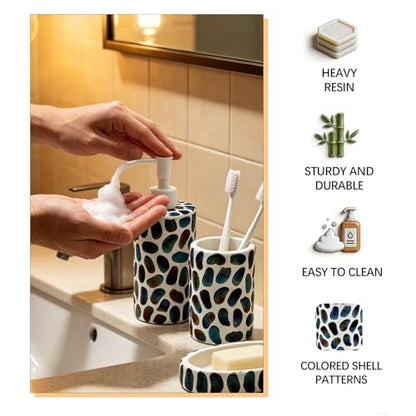 4-Piece Bathroom Accessories Set with Soap Dispenser & Toothbrush Holder - Pebble Design, Water-Resistant